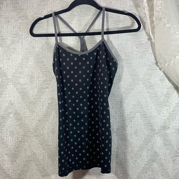 Lululemon Power Y Tank * Luon ghost dot black slate polka dots size 6 - Picture 6 of 9